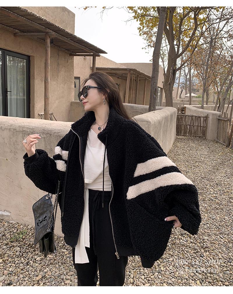 Plus Size Women's Lambswool Plush Zipper Hoodie Jacket - Thick, Warm, Stand Collar for Autumn/Winter