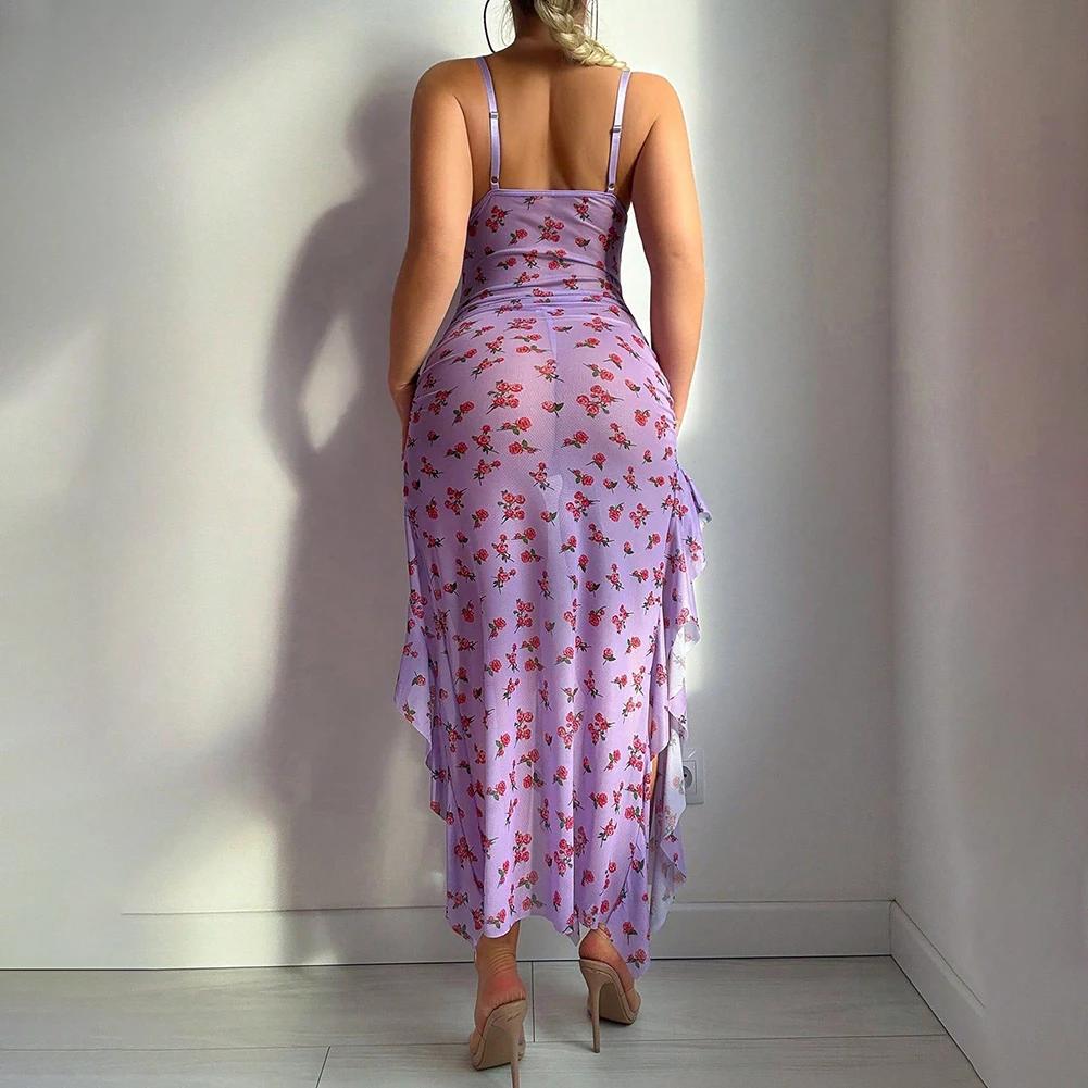 Slim Slit Sleepwear Butterfly Printed Dress Evening Relaxation Dress L M Casual Evening Dress Comfortable Sleepwear