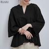 ZANZEA Blusa da Donna Casual con Scollo a V, Maniche a 3/4, Larga, Patchwork di Pizzo all'Uncinetto