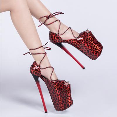 Leopardenmuster Ultra-High Heel 22cm Riemchensandalen Hollow Fish Mouth Übergröße Nachtclub Pole Dancer Schuhe High Heels