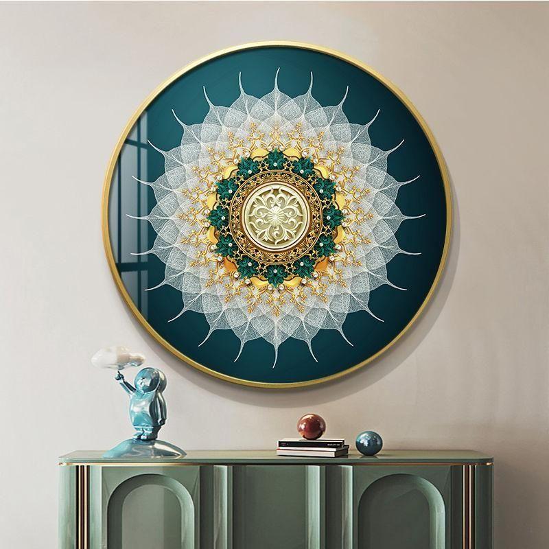 

Fake Bodhi Leaves Mural New Chinese Circular Entrance Door Living Room Hanging Painting Corridor Bedroom Bed Decoration Painting 30cm Black frame