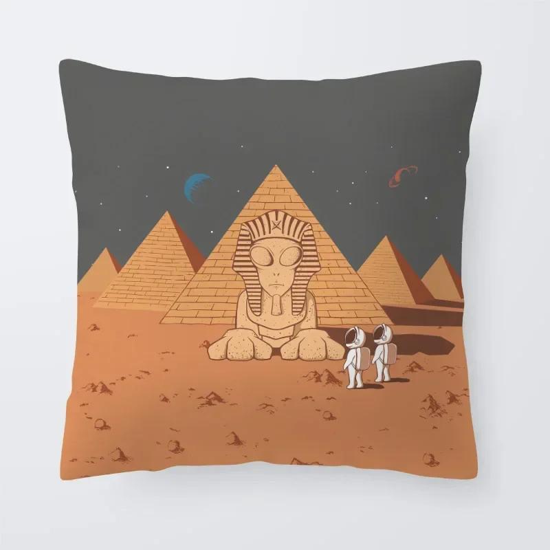 Astronaut Cat Planet Text Pillowcase Decoration Living Room Bedroom Sofa Pillowcase Creative Fun Cartoon Cushion Cover