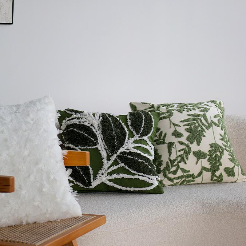 Green Floral Tufted Pillowcase 50X30 Exquisite Embroidered Decorative Sofa Cushion Covers Spring Pillow Covers For Living Room