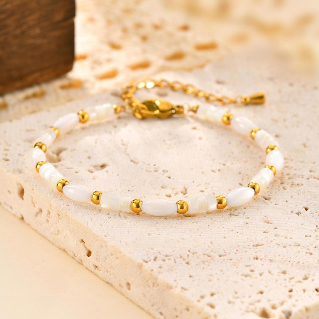 Fashion Jewelry Women'S Stainless Steel White Shell Beaded Bracelet Gold Accessories Jewelry 2446