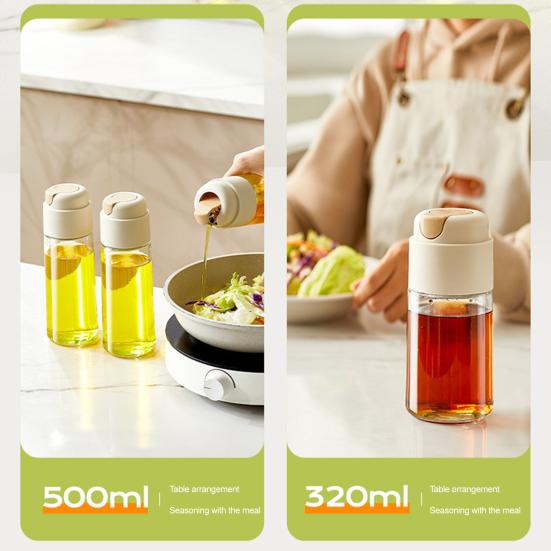 Automatic Oil Dispenser Glass Kitchen Oil Bottle with Drip-Free Spout 320ml/500ml Leakproof Sauce Cruet for Olive Oil Vinegar Soy Sauce Wine