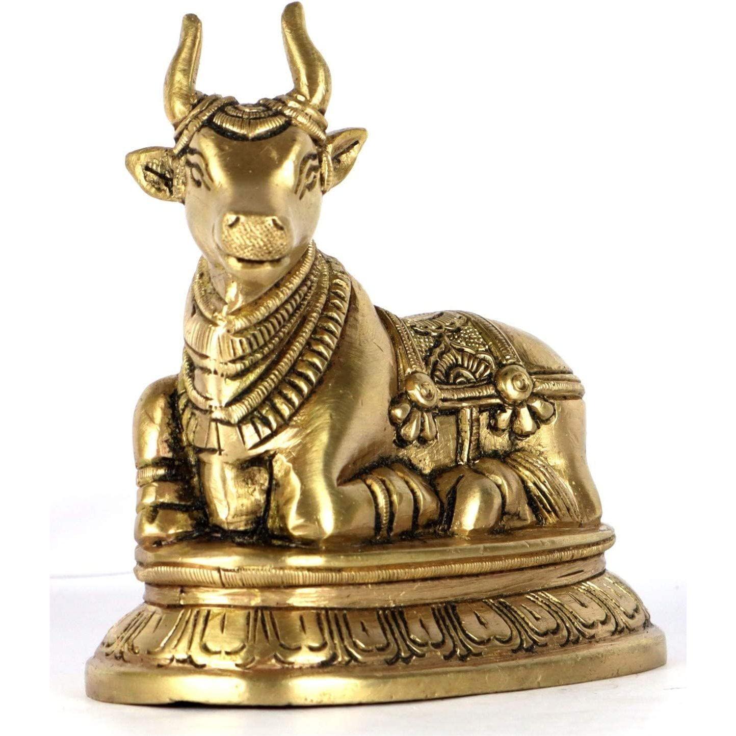 

Латунная статуя Нанди | Высота-11 см Прибл. | Васту Идол для дома и офиса | Зональное размещение-ЮЗ | Идол Нанди золотистый