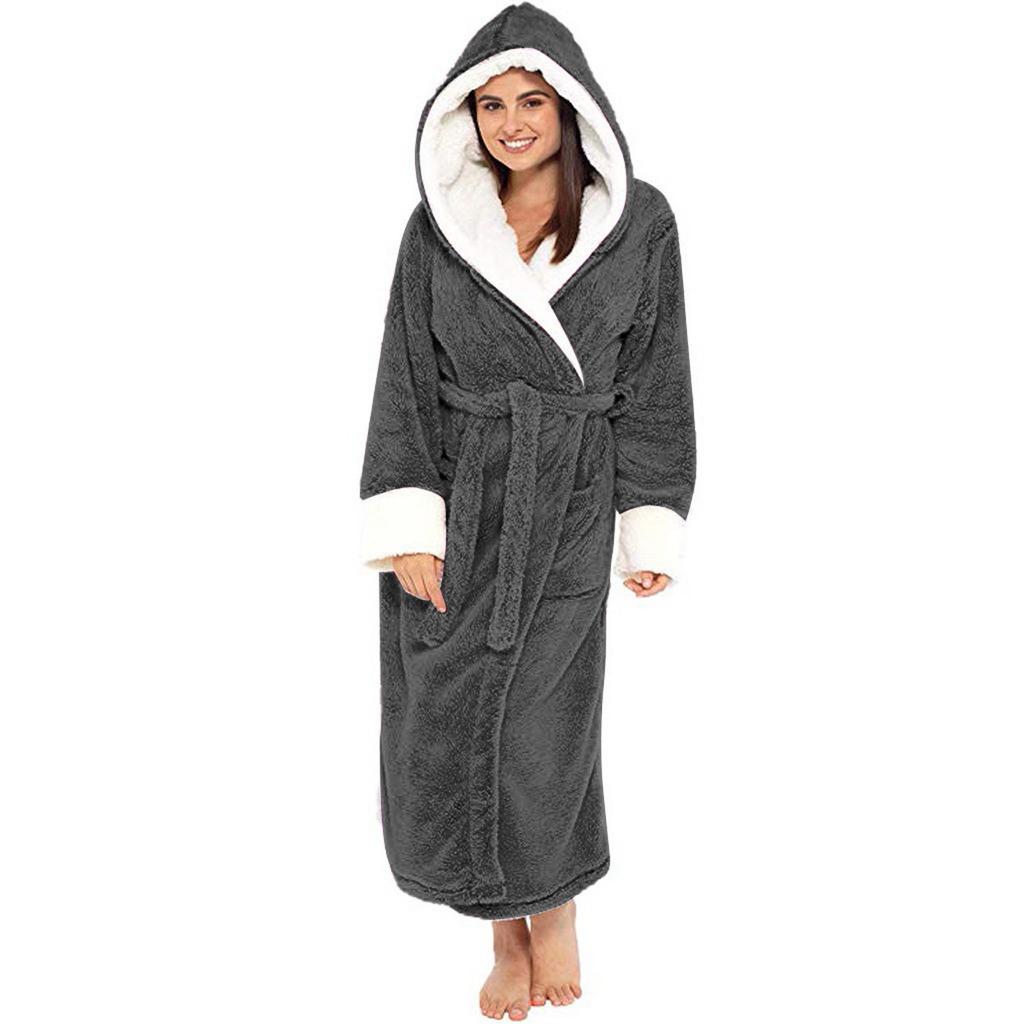 Women's Solid Color Long Sleeved Plush Bathrobe With Belt