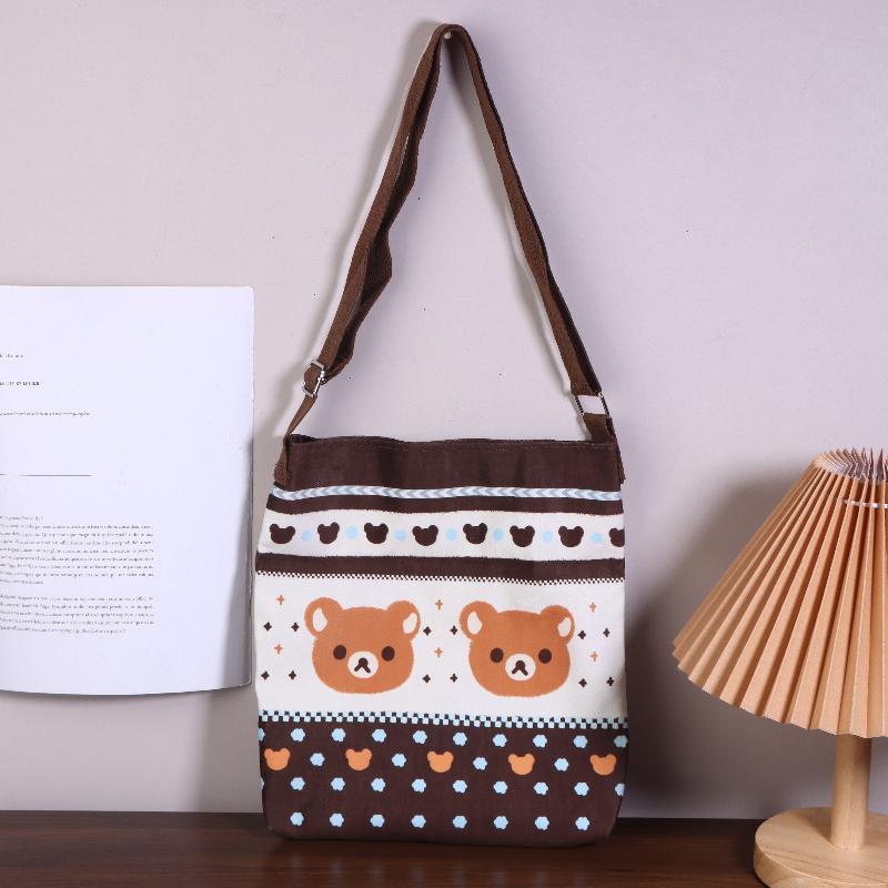Cute Cartoon Relax Bear Crossbody Bag Large Capacity Canvas Shoulder Bag Lovely Portable Messenger Bag For Girls Gift