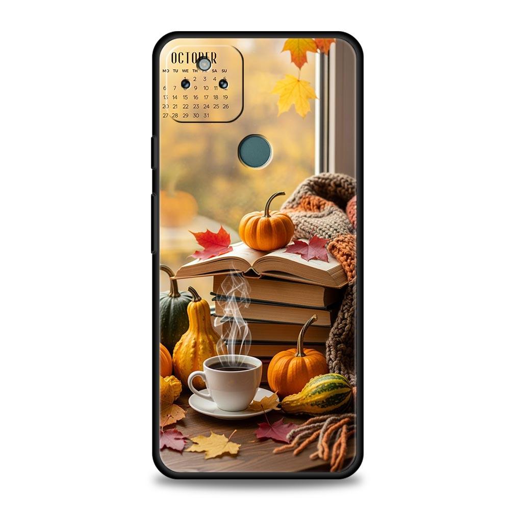 Pumpkin Autumn Leaves Coffee Phone Case Cover for Google Pixel 10 9 8 7 6 9A 8A 7A 6A Pro Shockproof Soft TPU 9 Pro XL Shell Bag