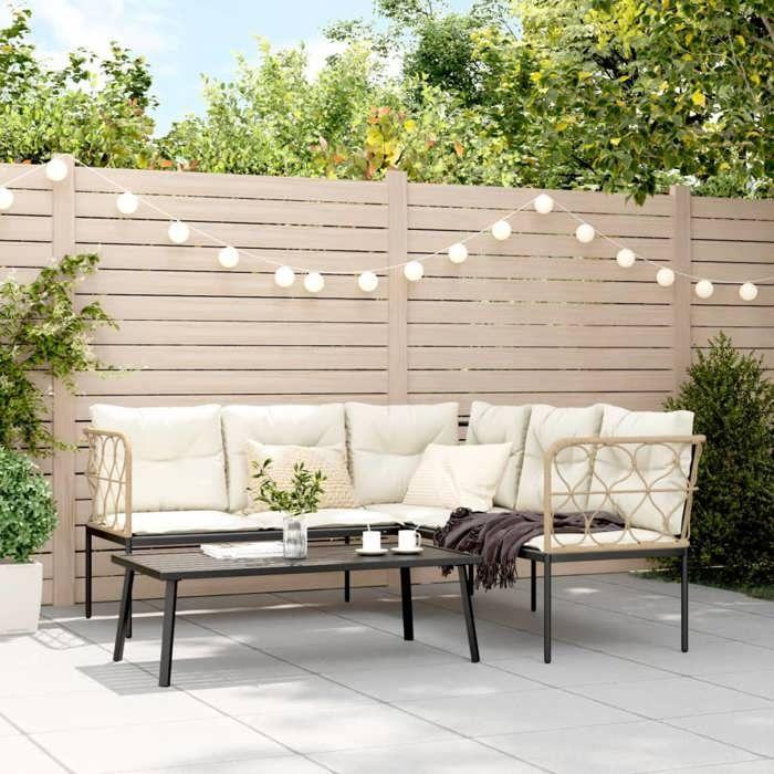 VidaXL Ensemble de canapés de jardin et coussins noir acier textilène, ensemble de meubles d'extérieur, ensemble de 3283748