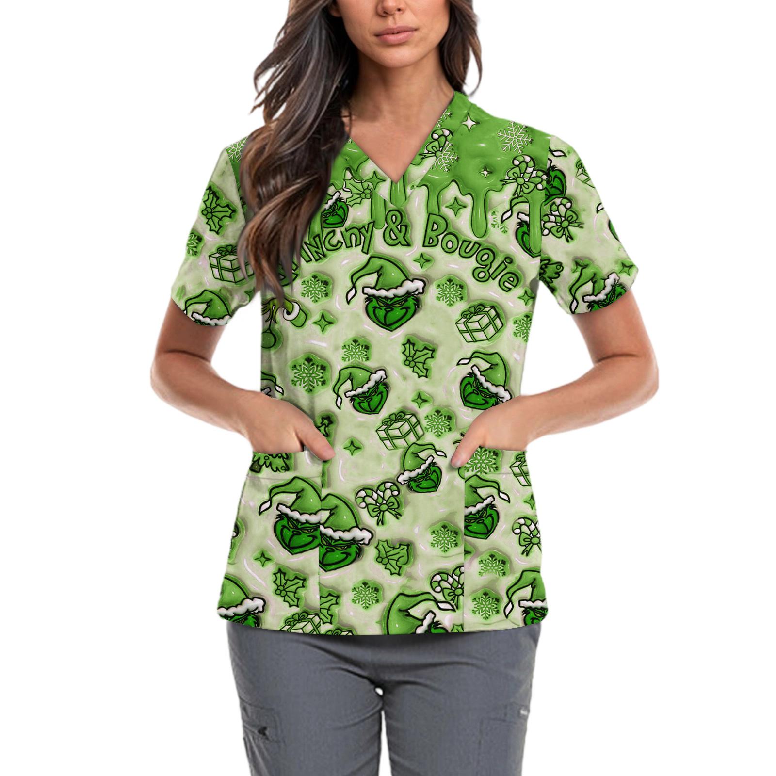 

Женская милая блузка с принтом бантиков, рабочая одежда, V-образный вырез, двойной слой, карманы, базовая, с коротким рукавом, пуловер L