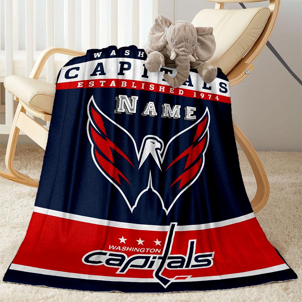 Washington Capitals Emblem Customize Text Blanket Multi-purpose Customizable Blanket Soft Warm Cozy Versatile for Nap Seaside Livingroom Home Decor