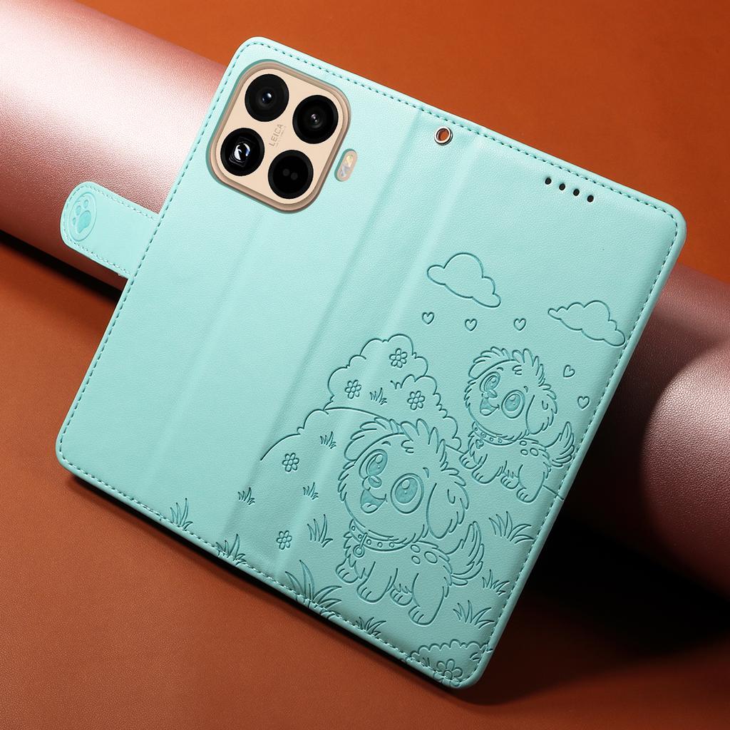 For Xiaomi 15T Pro Case RFID Blocking Imprinted Dog Pattern PU Leather Phone Cover with Wrist Strap