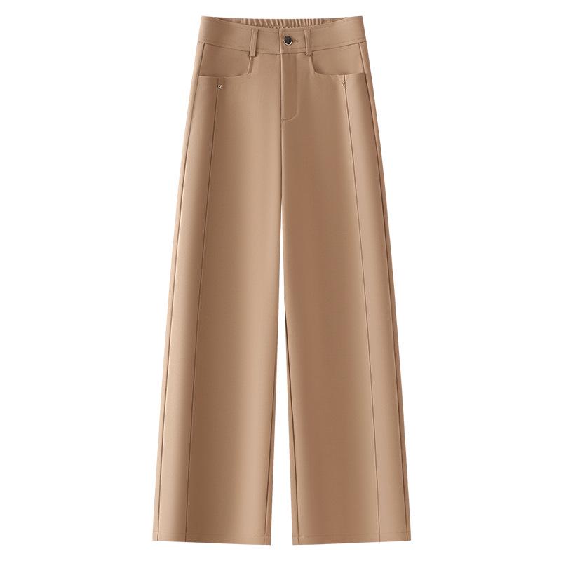 Women's 2025 Beige Wide-Leg High-Waisted Slimming Pants - Spring & Autumn Casual Straight-Leg Trousers