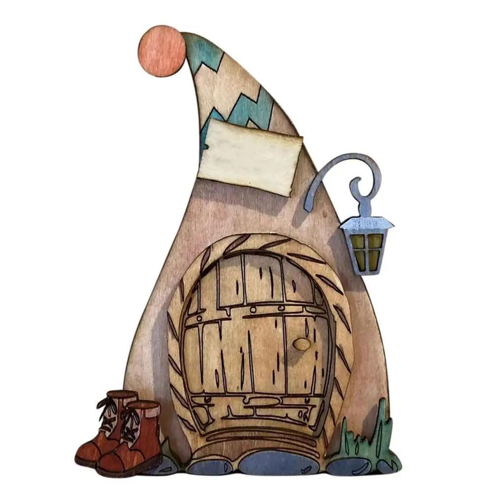 1 Pcs Cartoon Wooden Mini DIY Door Fairy Tale Gate Door Decoration Garden Courtyard Decoration Fairy Elf Door Craft Ornaments