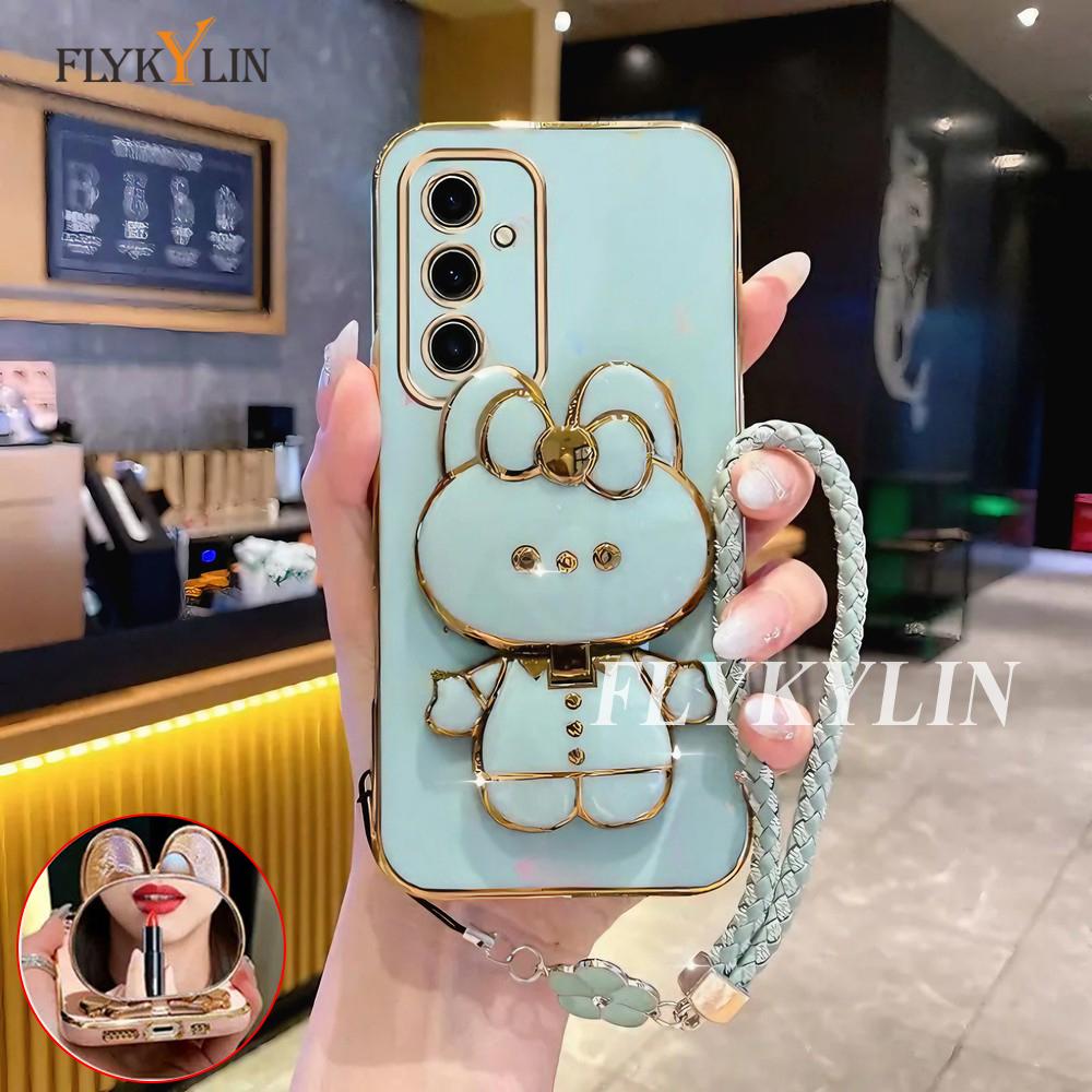 For Huawei Nova 14 13 11 10 Pura 80 70 60 50 Pro Mate 70 60 50 Rabbit Mirror Bracket,Hand Rope Electroplated Soft Shell