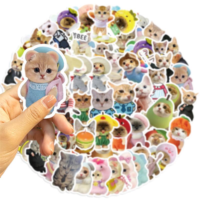 62 Pcs Cartoon Cat Meme Stickers - Waterproof Decals For Diy Decorating Guitar, Notebook & Luggage