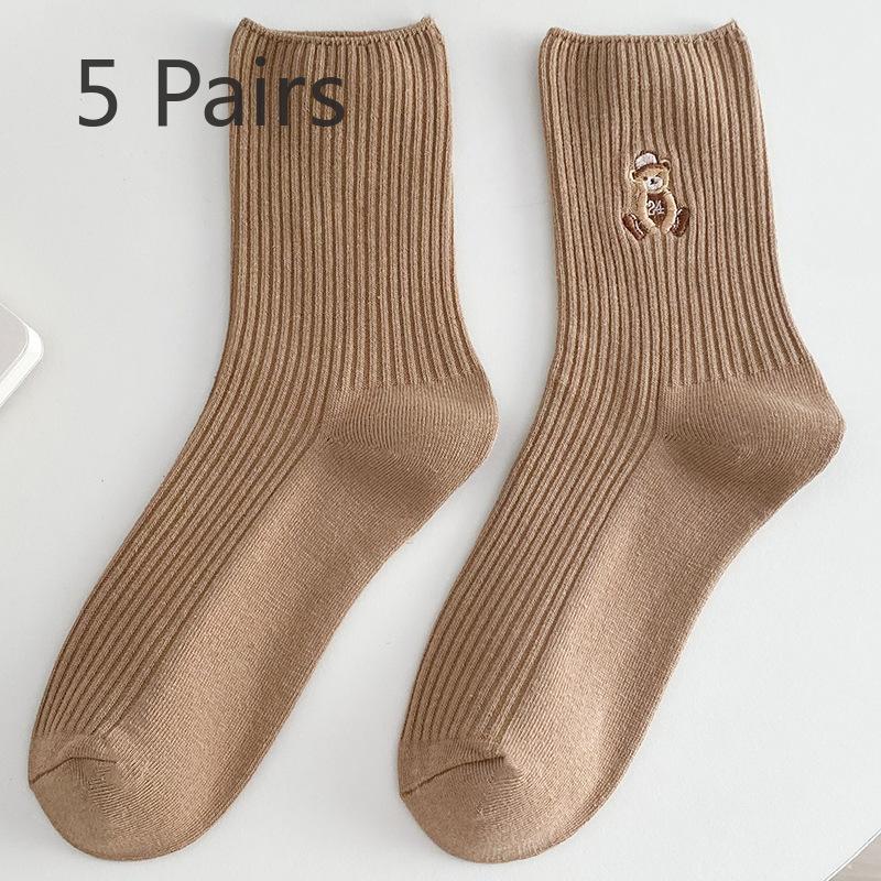 5 Pairs of Female Spring and Autumn New Cotton Cute Bear Tube Socks