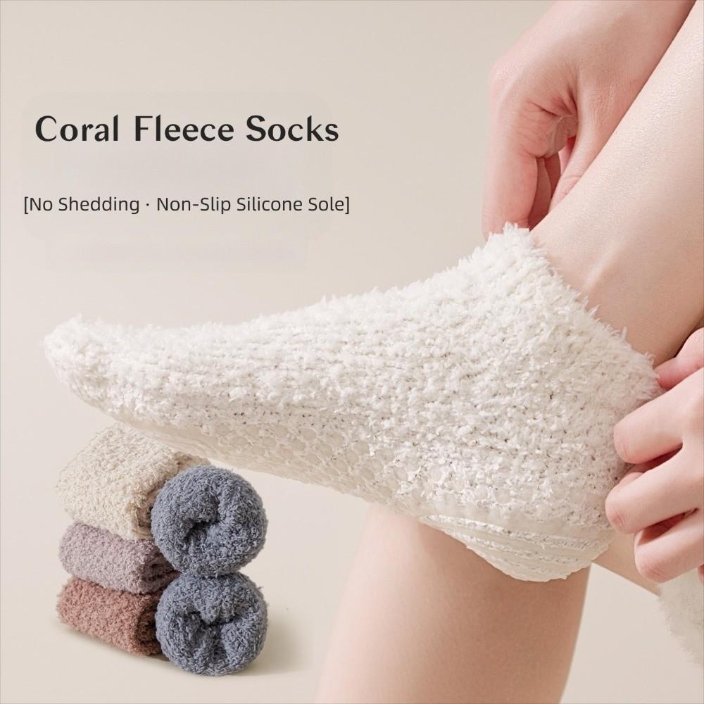 Silicone Grip Floor Socks Non-Slip Tube Socks Cozy Coral Fleece Socks  Autumn Winter Home Wear