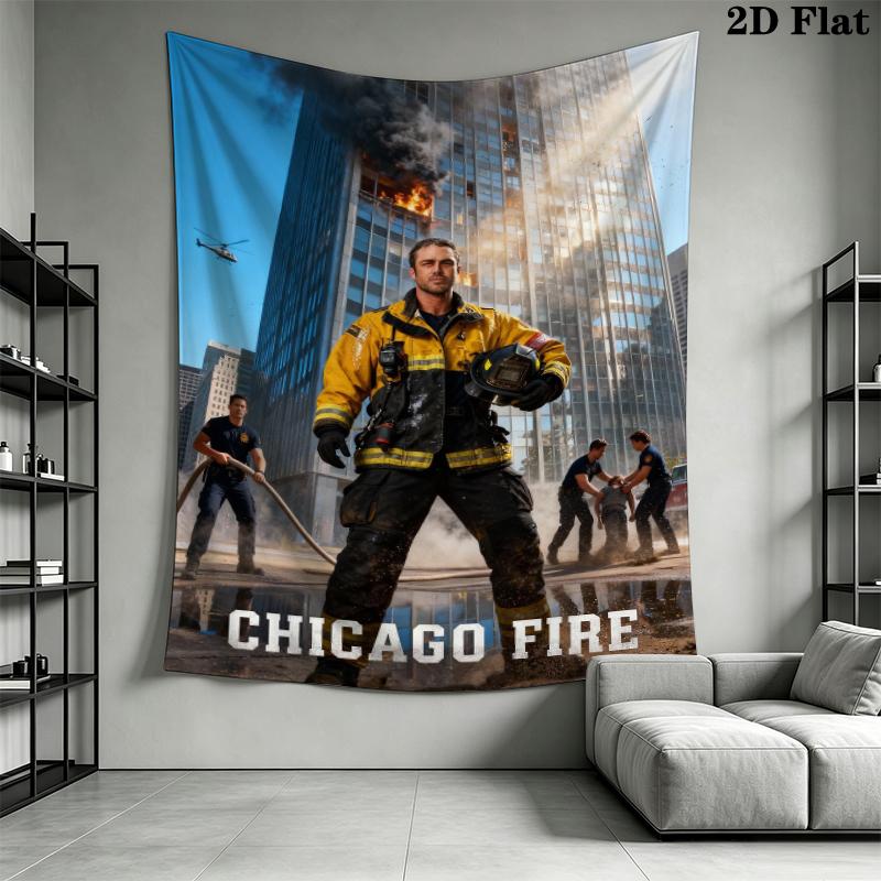 Chicago Fire Wall Tapestry Aesthetic Wall Hanging Printed Fabric Blanket Decorative Tapestries for Bedroom Living Room Home Decor