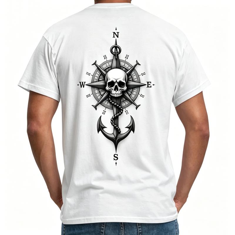 Nautical Skull Anchor Graphic Tee for Unisex Unisex Vintage Compass Print Tshirt 100 Cotton Short Sleeve Casual Summer Top