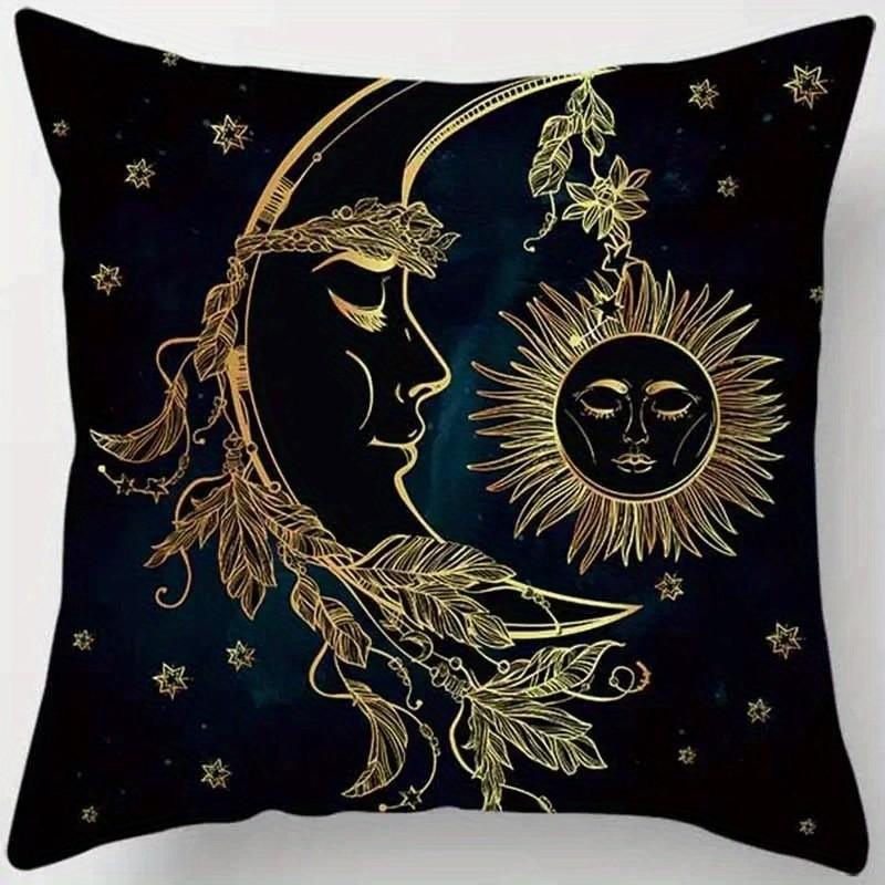 Moon Sun  Mystical Mandala Pattern Pillows Pattern Cushion Cover Suitable For Sofa Bedroom Car Pillow Cover