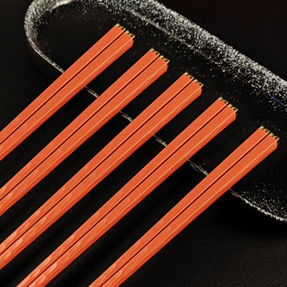Orange 5 Pairs Chinese Chopsticks Sushi Sticks Korean Chopsticks Reusable Alloy Chop Sticks Kitchen Tableware Tool Accessories