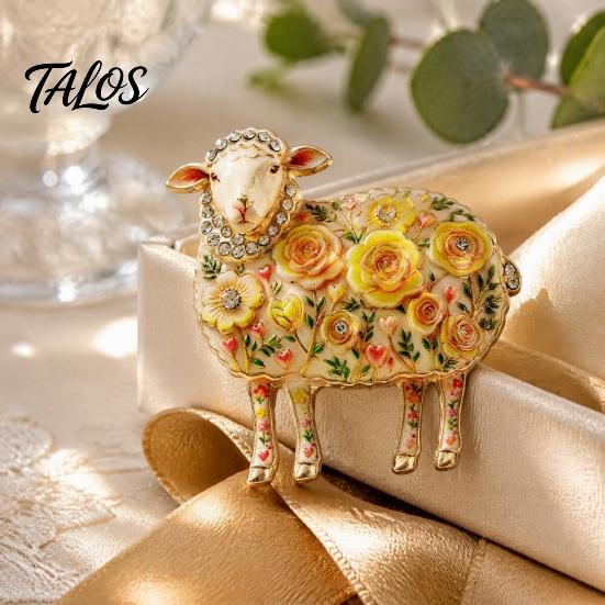 Floral Lamb Brooch Rhinestone for Women, Flower Sheep Alloy Lapel Women Pin, Animal Jewelry Clothing Suits Scarves Bags Pin