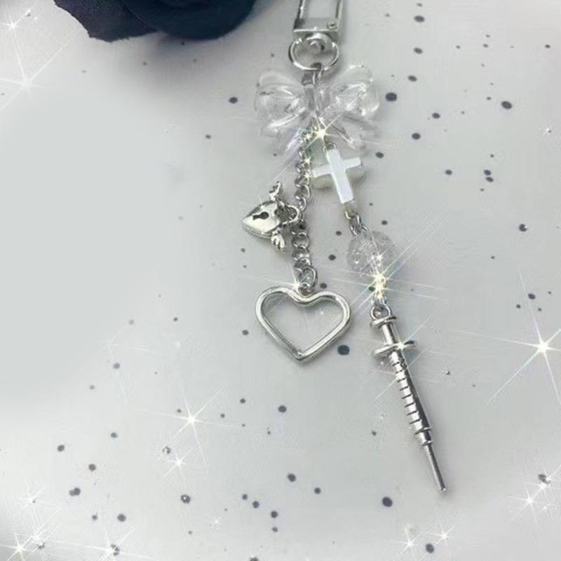 Delicate Phone Charm Keychain Bag Dangler Cute Bowknot Heart Phone Dangler Decoration for Fashionable Individuals