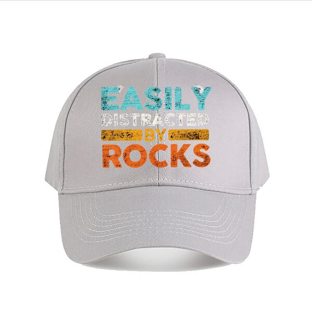 Easily Distracted By Rocks Geology Quote Graphic Baseball Cap Fashion Unisex Sunhat Womens Outdoor Sports