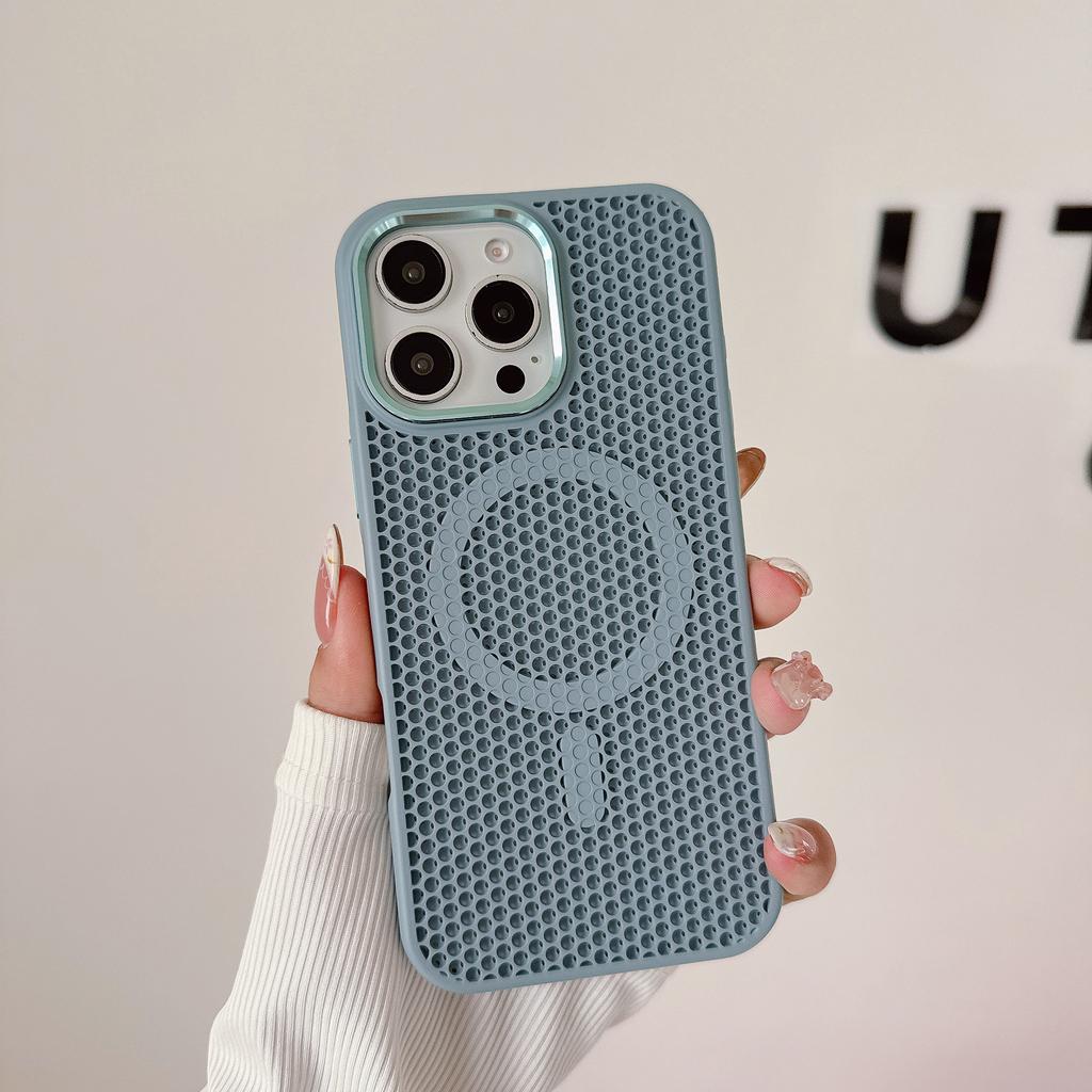 New Fashion for iPhone 16 Pro Max Phone Case Breathable Cooling Honeycomb Heat Dissipation Wireless Charging Skin Protection