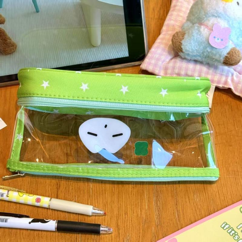 Transparent High Capacity Pencil Case Minimalist Style Student Pencil Pouch Multi Layer Cartoon Stationery Storage Bag