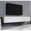 Suspended Living Room TV Unit - 1 Door with 3 Compartments - White Color - L 180 X D 30 X H 40 Cm - Aitana M2 Model