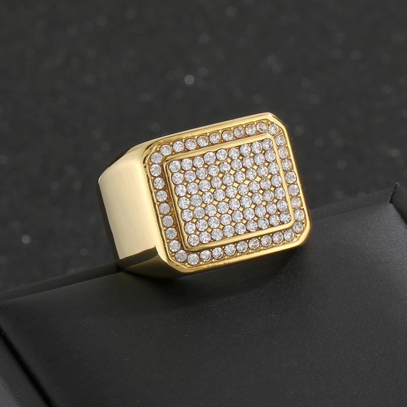 Men's Stainless Steel Simple Micro Pave CZ Square Ring Half Eternity Ring Hip Hop Jewelry Gift