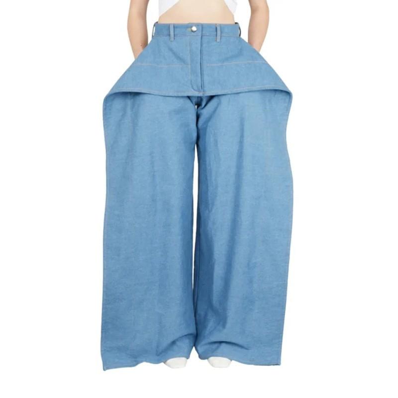 Womens Irregular Wide Leg Jeans Mid Rise Solid Color Casual Denim Pants Street Style 2026
