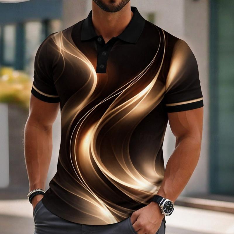 Men's Fashion Button Polo Shirt Abstract Summer Short Sleeve Casual Polo