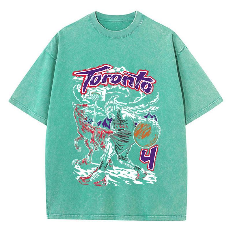 Oversized Woman Washed T-Shirts Toronto Basketball Print Short Sleeve Cotton Distressed Tops Vintage Female Clothes