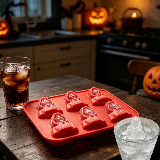 Forma de Silicone para Gelo com 6 Cavidades de Caveira Bandeja de Gelo de Liberação Fácil Rosto de Fantasma Gritando Forma Antiaderente para Fazer Cubos de Gelo para Uso na Cozinha e no Bar