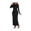 Women's Sequin Bodycon Maxi Dress Sparkly Crew Neck Long Sleeve Mermaid Dress Formal Party Cocktail Evening Gown