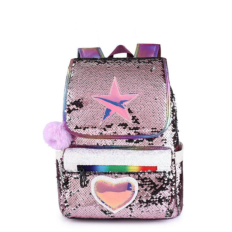 New Sequined Backpack, Primary and Secondary School Students Five-star Love Cartoon Schoolbag, Women's Backpack Custom Fashion