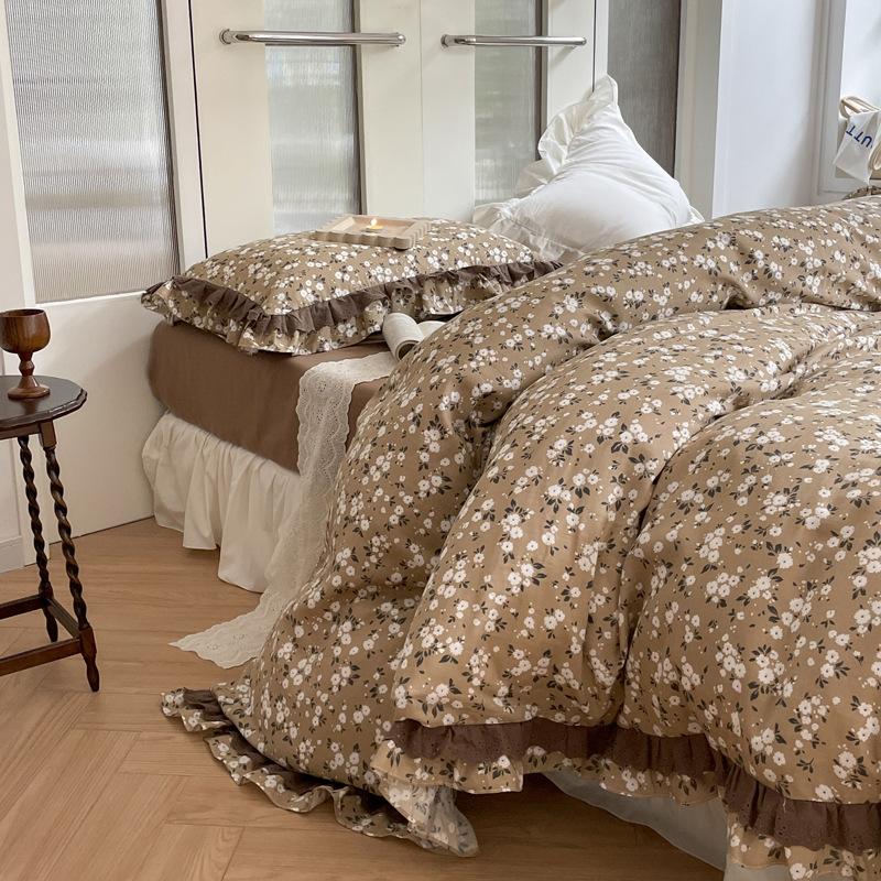 

Хлопковый двухслойный марлевый цветочный постельный комплект Набор из четырех предметов Приятный к коже и дышащий Стиранные простыни Пододеяльники Наволочки 1.8m bed