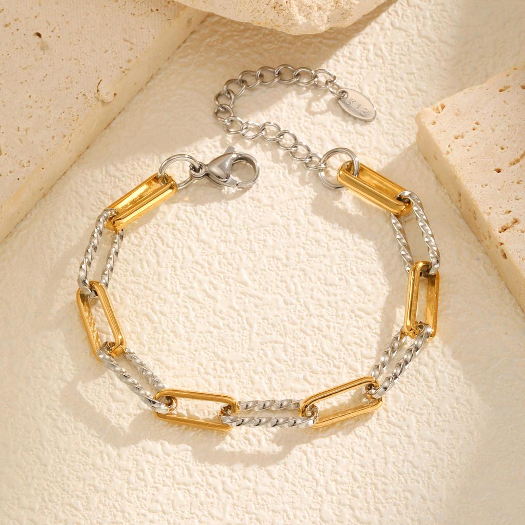 Minimalist Chain Bracelet Stackable Gold Silver Mixed Color Stainless Steel Jewelry Paperclip Dainty Bracelet For Women Mom Gift