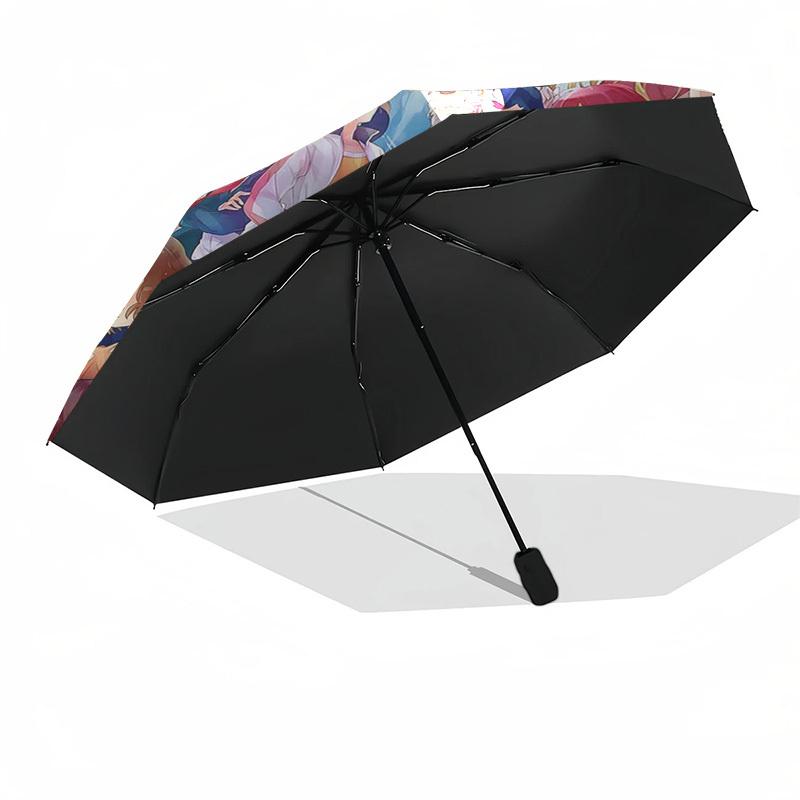1pc Rainbow Dreams Outdoor Umbrella: Featuring Your Favorite Anime Characters - Automatic Opening & Closing, Portable 3-Fold Design, 8-Rib Iron F