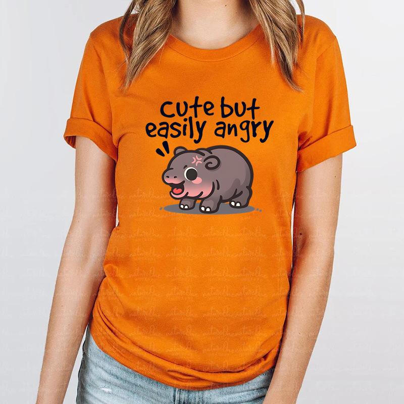 Podskakująca Świnia Moo Deng Nadrukowany Top Modny Pulower Casualowy Wszechstronny T-shirt Damski
