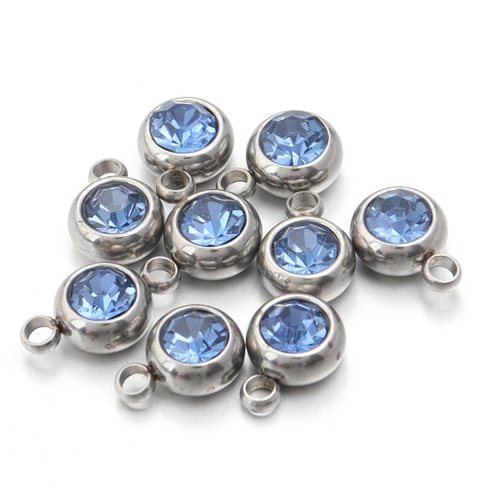 10Pcs Mini Birthstone Charms Stainless Steel Round Rhinestone Crystal Pendant for Jewelry Making DIY Necklace Bracelet Findings