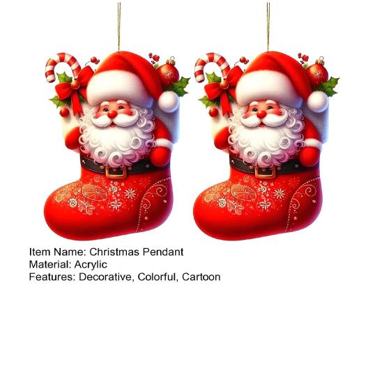 2Pcs Christmas Car Mirror Pendant Santa Claus Candy Cane Acrylic Ornaments Vibrant Festive Decor for Rearview Mirror Home Backpack