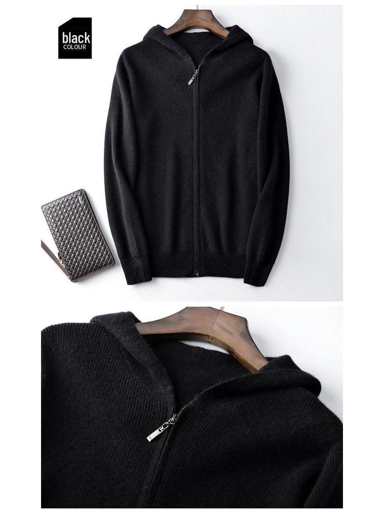Cardigan Sweats à capuche zippé pour homme Printemps/Automne 2024 - Sweat à capuche en maille unie