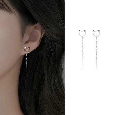 Long Tassel Earrings for Women Exquisite Mini Metal Hollow Cat Earline Chain Earring Girl's Party Jewelry Accessories Gifts