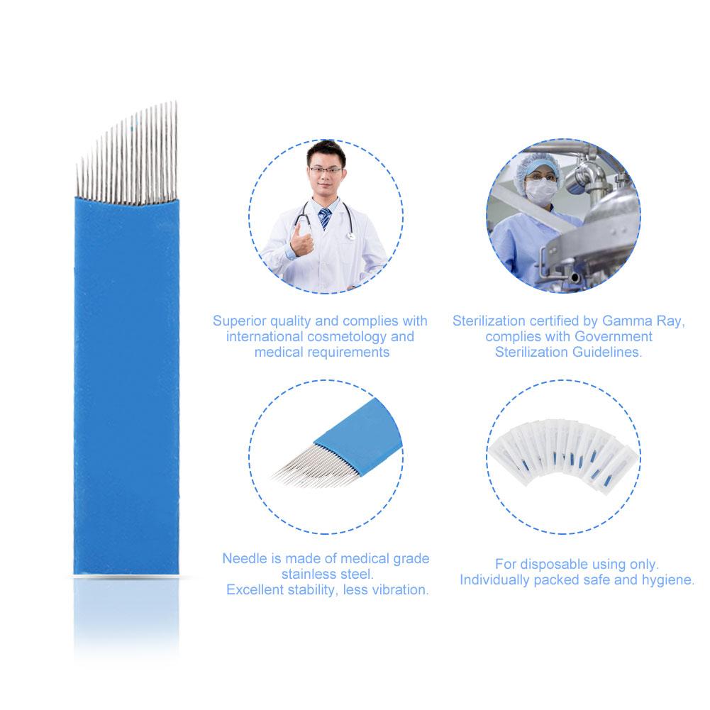 50 Stück Permanent Make-up Augenbrauen-Tattoo Schräge Klinge Microblading Nadeln für 3D Stickerei 21 Pin