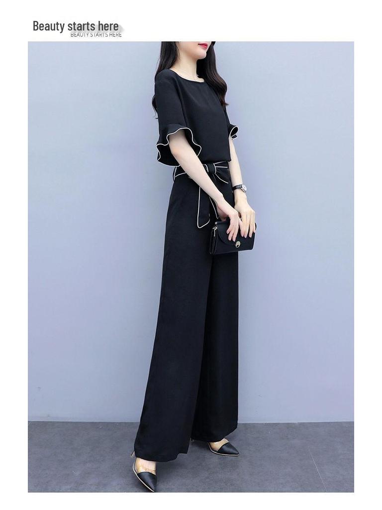 Women's 2023 Summer Wide-Leg Pants Suit: High-Waisted, Slimming, Fashionable Yujie Casual Two-Piece Set